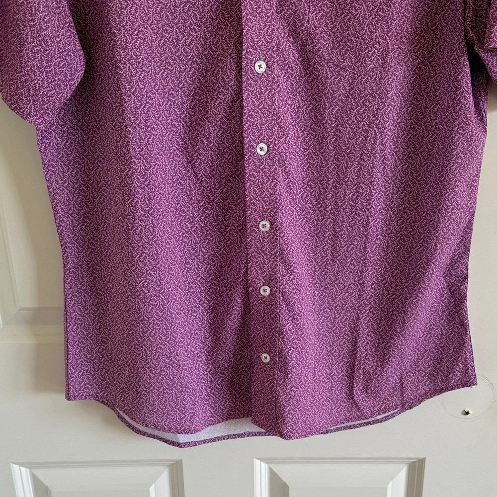 Nick Graham Stretch Modern Fit Short-Sleeve Blue Button-Up Shirt Size Medium